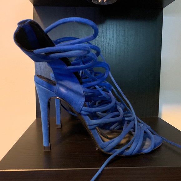 Zara Blue Suede Lace-up Heels - Picture 1 of 3